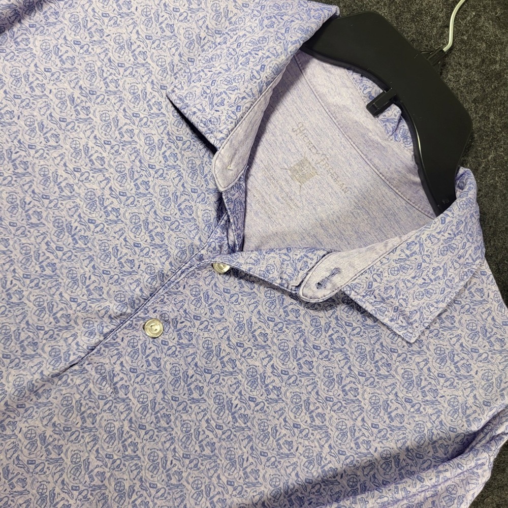 Hickey Freeman Mens Purple Travel Print Performance Polo Shirt Stretch Large